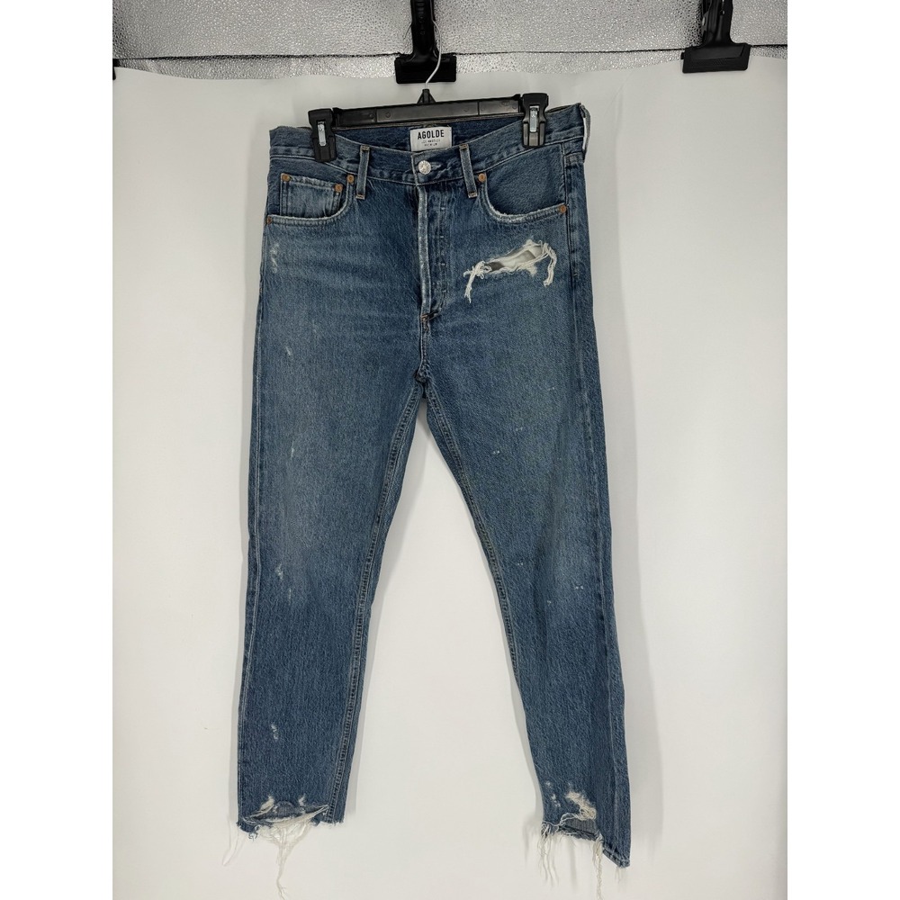 Agolde Jeans Women 28 28x28 Straight Leg High Rise Medium Wash Ripped Distressed